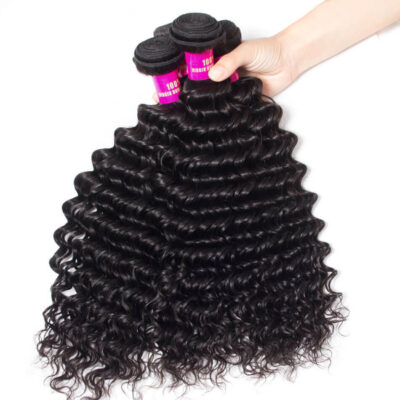 Evanhair Deep Wave Hair 4 Bundles, Natural Black, 100% Human Hair, 10-30 Inch, Silky & Soft, Tangle-Free
