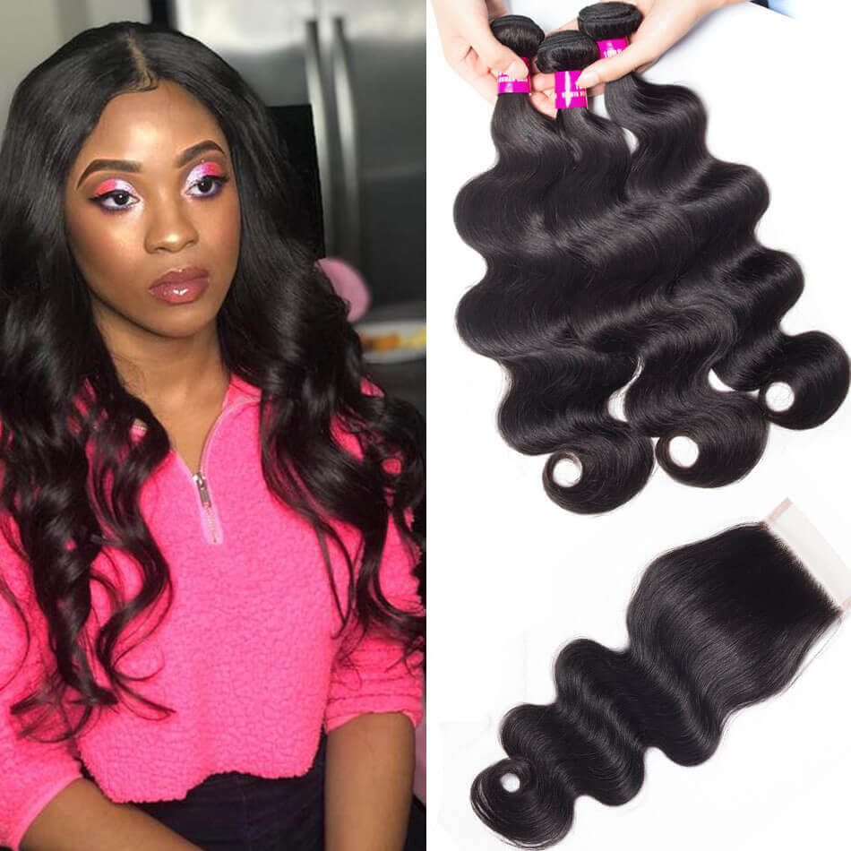 Brazilian Body Wave Hair 3 Bundles with Lace Closure Evan Hair 10A Virgin Human Body Wave Bundles Closure - Evan Hair Brazilian Body Wave Hair 3 Bundles with Lace Closure Evan Hair 10A Virgin Human Body Wave Bundles Closure - Evan Hair