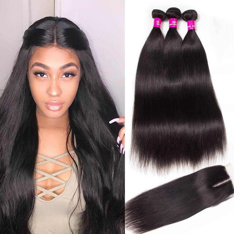 Straight Hair 3 Bundles With Closure Evan Hair 10A Malaysian Virgin Straight Hair With Closure Human Hair - Evan Hair Straight Hair 3 Bundles With Closure Evan Hair 10A Malaysian Virgin Straight Hair With Closure Human Hair - Evan Hair