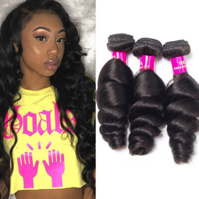Evanhair Brazilian Loose Wave Hair 3 Bundles, Natural Black, 100% Human Hair, 10-30 Inch, Silky & Soft, Tangle-Free