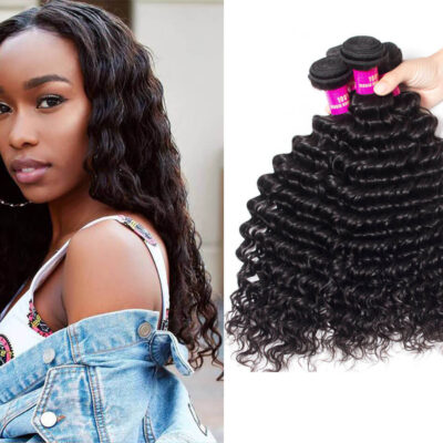 Evanhair Brazilian Deep Wave Hair 4 Bundles, Natural Black, 100% Human Hair, 10-30 Inch, Silky & Soft, Tangle-Free