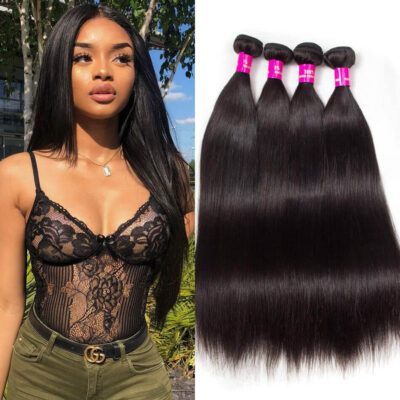 Evanhair Peruvian Straight Hair 4 Bundles, Natural Black, 100% Human Hair, 10-30 Inch, Silky & Soft, Tangle-Free