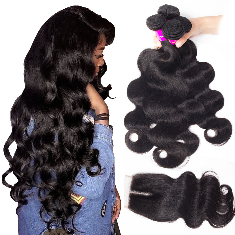Evan Hair body wave 4 bundles with lace closure
