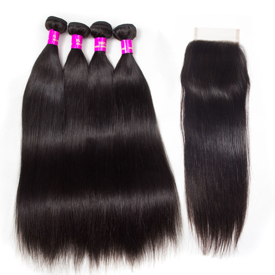 Evan Hair straight hair 4 bundles with closure