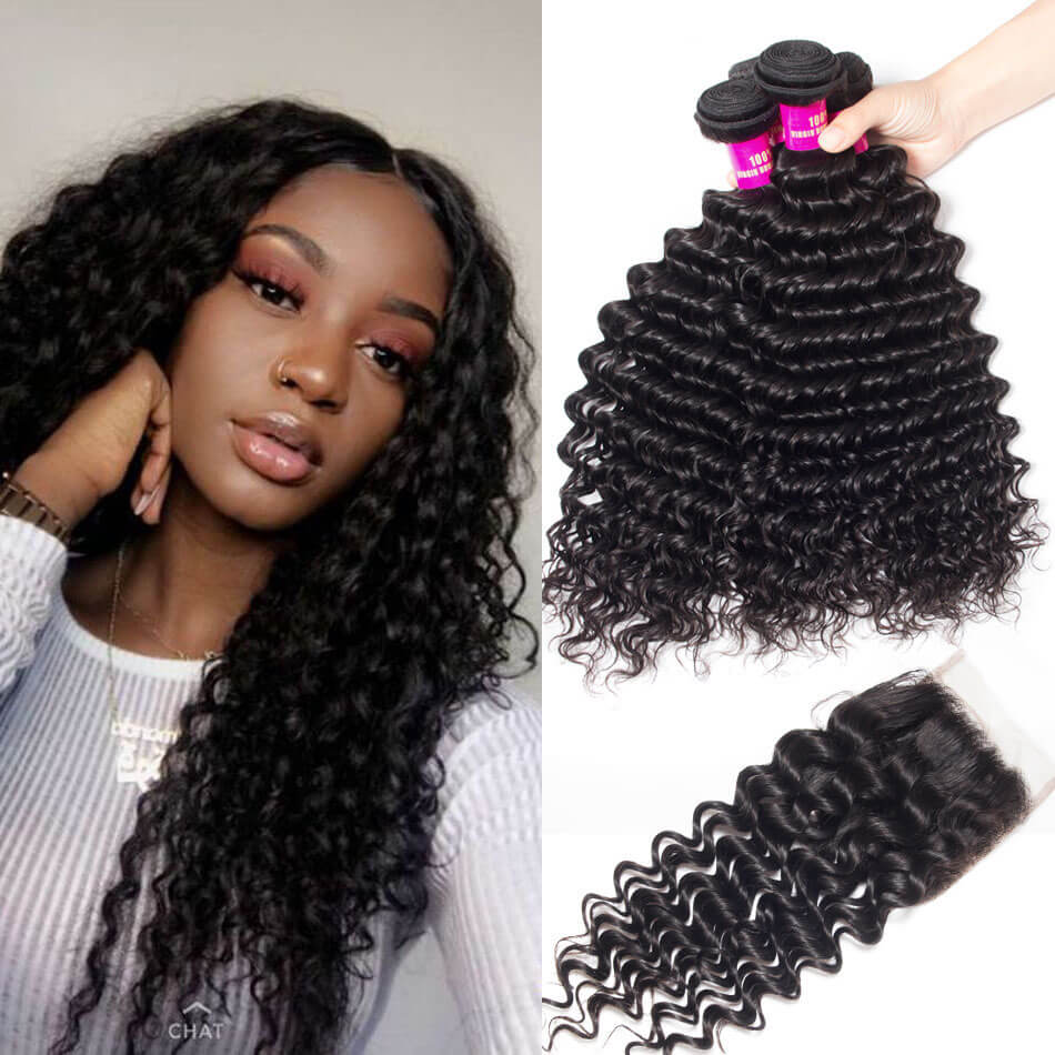 10a malaysian deep wave 4 bundles with closure evan hair cheap human hair  bundles with 4*4 closure deep wave curly deals