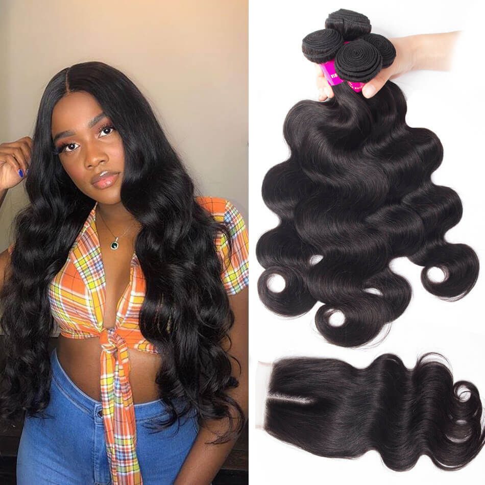 Evan Hair Peruvian Virgin Body Wave Hair 4 Bundles With Closure