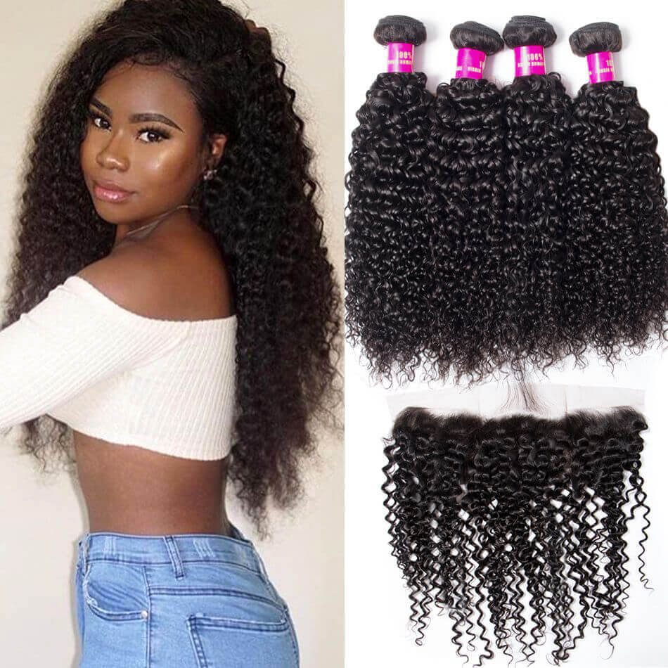 10a Malaysian Curly Weave Hair 4 Bundles With Lace Frontal Evan