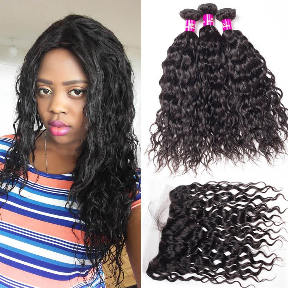 10A Wet And Wavy Human Hair Weave Bundles With Frontal Peruvian Water Wave 3 Bundles With 13*4 Frontal for Sale - Evan Hair 10A Wet And Wavy Human Hair Weave Bundles With Frontal Peruvian Water Wave 3 Bundles With 13*4 Frontal for Sale - Evan Hair