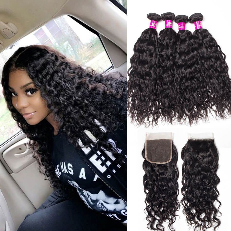 10A Water Wave Hair With Closure Evan Hair Indian Wet And Wavy Human Hair  Weave 4 Bundles With Closure for Sale - Evan Hair
