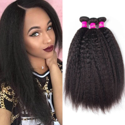 Evanhair Peruvian Kinky Straight Hair 3 Bundles, Yaki Straight Texture, Natural Black, 100% Human Hair, 10-30 Inch, Silky & Soft, Tangle-Free