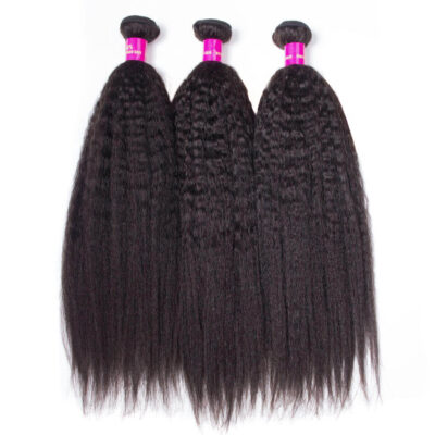 Evanhair Kinky Straight Hair 3 Bundles, Yaki Straight Texture, Natural Black, 100% Human Hair, 10-30 Inch, Silky & Soft, Tangle-Free