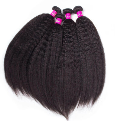 Evanhair Kinky Straight Hair 4 Bundles, Yaki Straight Texture, Natural Black, 100% Human Hair, 10-30 Inch, Silky & Soft, Tangle-Free