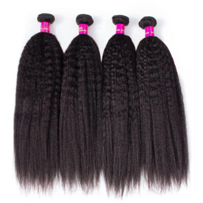 Evanhair Kinky Straight Hair 4 Bundles, Yaki Straight Texture, Natural Black, 100% Human Hair, 10-30 Inch, Silky & Soft, Tangle-Free