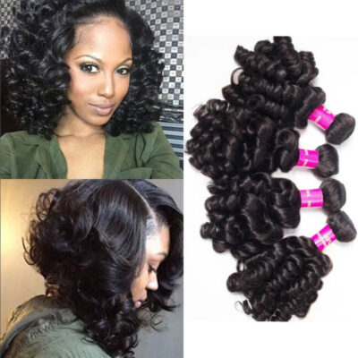 Evanhair Brazilian Funmi Hair 4 Bundles, Bouncy Curly Texture, Natural Black, 100% Human Hair, 10-30 Inch, Silky & Soft, Tangle-Free
