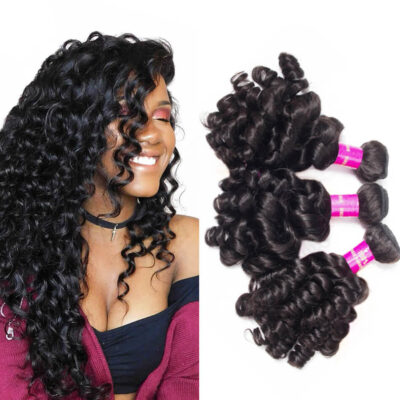 Evanhair Indian Funmi Hair 3 Bundles, Bouncy Curly Texture, Natural Black, 100% Human Hair, 10-30 Inch, Silky & Soft, Tangle-Free