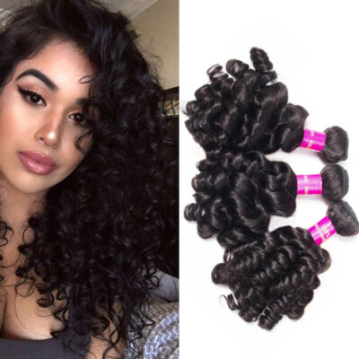 Evanhair Malaysian Funmi Hair 3 Bundles, Bouncy Curly Texture, Natural Black, 100% Human Hair, 10-30 Inch, Silky & Soft, Tangle-Free