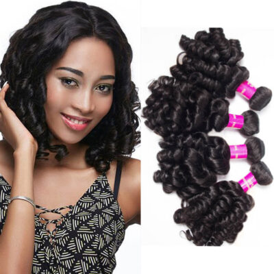 Evanhair Malaysian Funmi Hair 4 Bundles, Bouncy Curly Texture, Natural Black, 100% Human Hair, 10-30 Inch, Silky & Soft, Tangle-Free