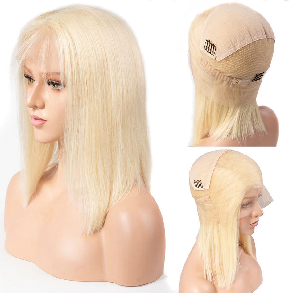 613 Straight Full Lace Wig Brazilian Blonde Short Bob Wigs Straight Bob Transparent Full Lace Wig 180% Denisty Sale - Image 2