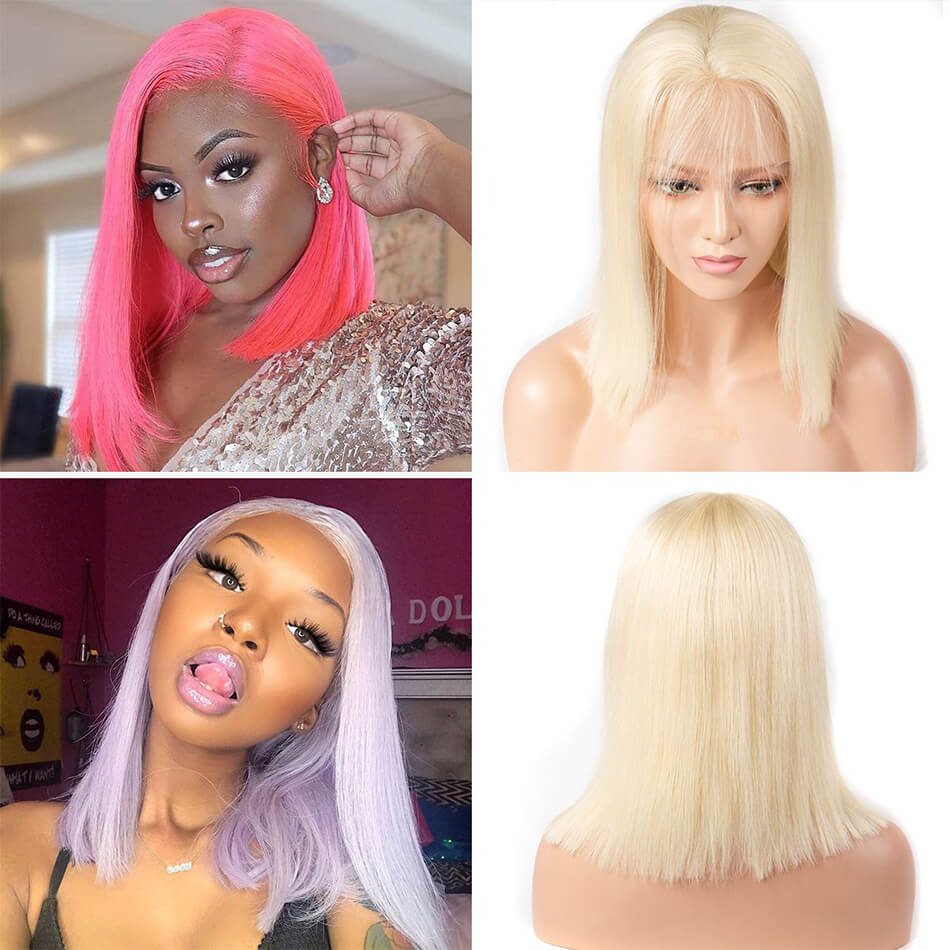 613 Straight Full Lace Wig Brazilian Blonde Short Bob Wigs Straight Bob Transparent Full Lace Wig 180% Denisty Sale - Image 1