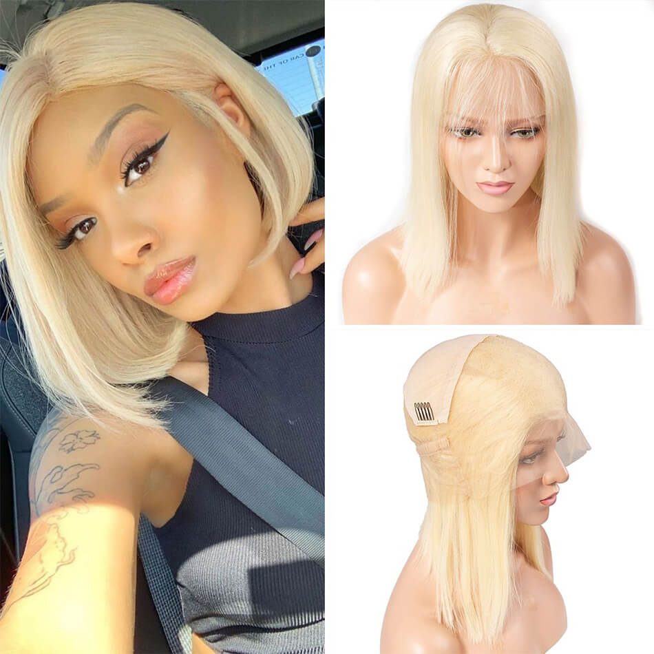 613 Straight Full Lace Wig Brazilian Blonde Short Bob Wigs Straight Bob Transparent Full Lace Wig 180% Denisty Sale - Image 6