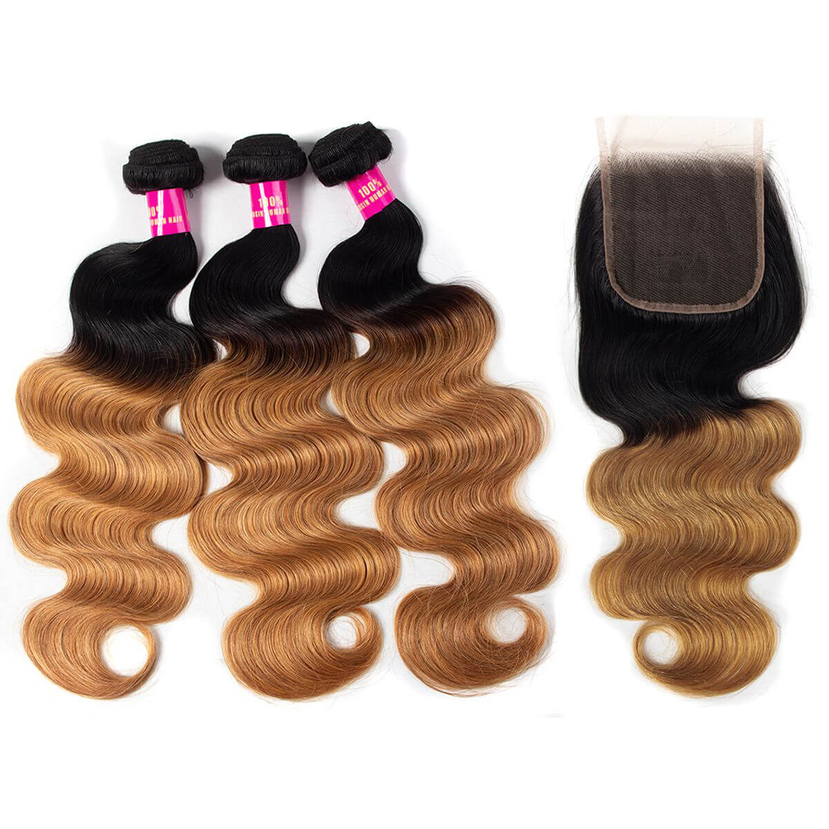 1b/27 body hair with closure,1b 27 body hair bundles closure,ombre body hair with closure,honey blonde hair bundles,3 bundles with closure hair,t1b/27 colored hair bundles and closure