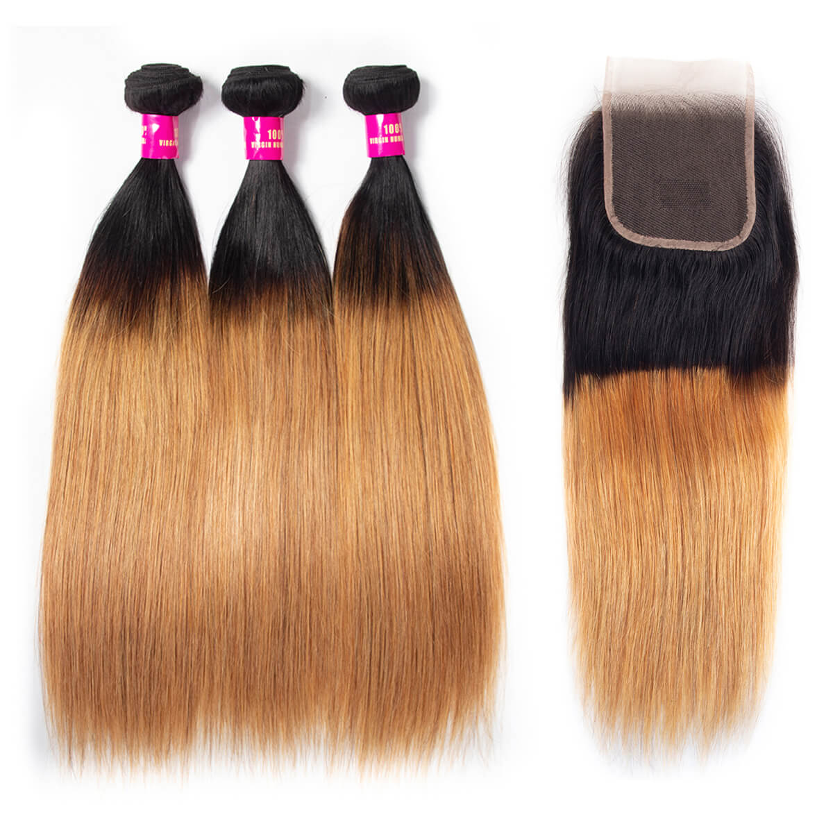 1b/27 straight hair with closure,1b 27 straight hair bundles closure,ombre straight hair with closure,honey blonde hair bundles,3 bundles with closure hair,t1b/27 colored hair bundles and closure