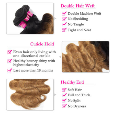 Ombre Body Hair Color 1b/27 Honey Blonde Brazilian Human Hair Body Wave 3 Bundles - Image 6