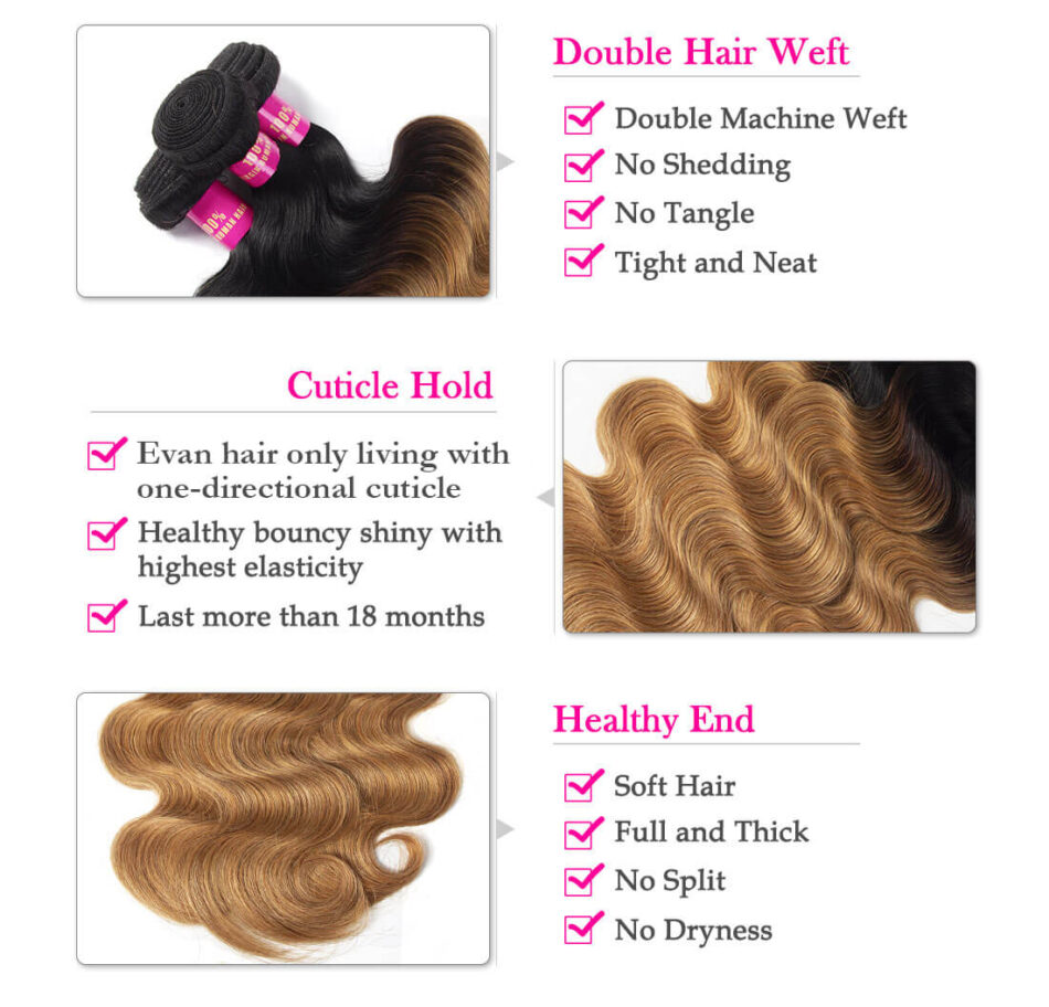 Ombre Body Hair Color 1b/27 Honey Blonde Brazilian Human Hair Body Wave 3 Bundles - Image 6