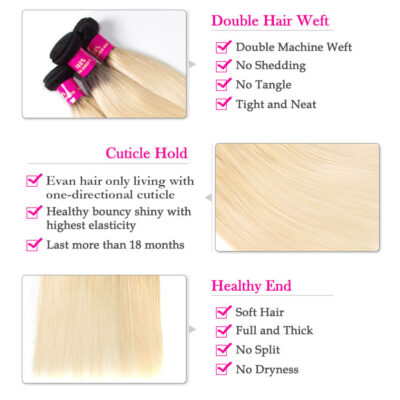 Ombre Hair 1b/613 Color Honey Blonde Evan Hair Brazilian Virgin Straight Human Hair 3 Bundles - Image 5