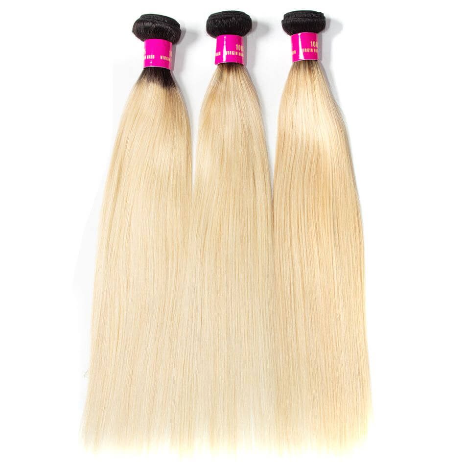 Blonde 1B/613 Hair Straight Hair 3 Bundles With 13×4 Lace Frontal ...