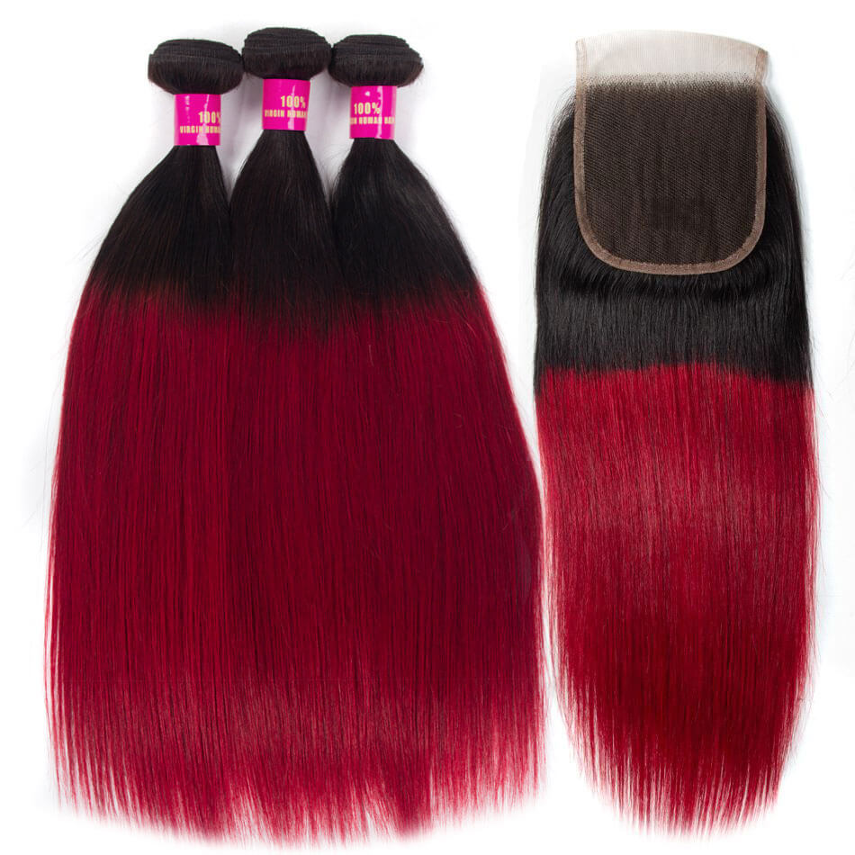 red straight hair with closure,burgundy straight hair with closure,ombre red straight hair with closure,red color hair bundles and closure,burgundy red hair with closure