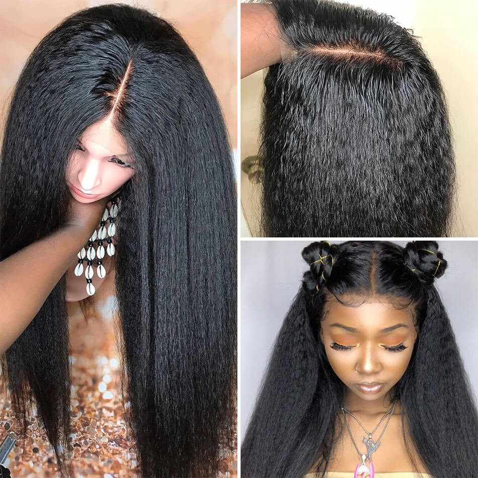 13×6 Kinky Straight Lace Front Wig Virgin Human Hair Yaki Straight Wigs 10-24 Inch Pre Plucked Full With Baby Hair Sale - Image 5