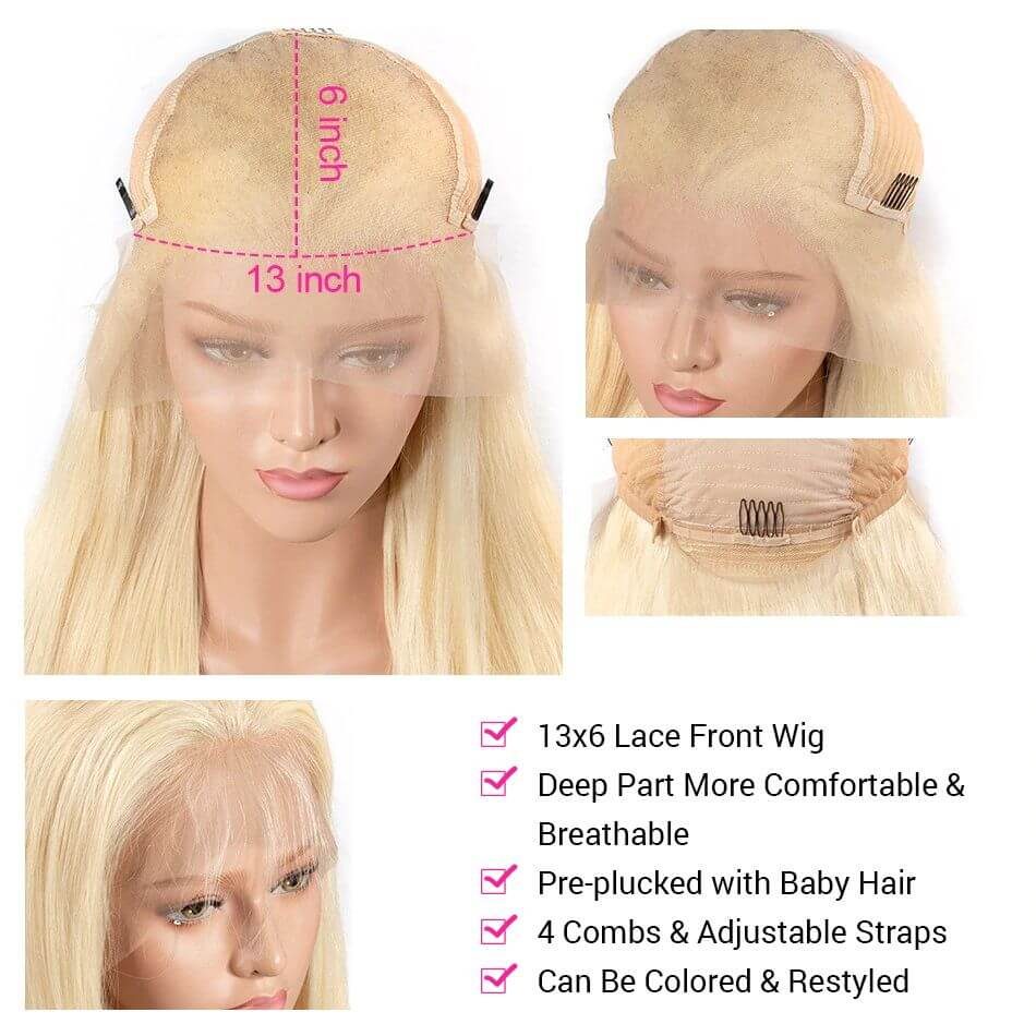 613 Blonde Straight Human Hair 13×6 Lace Front Wigs Virgin Straight Hair Front Wigs Pre Plucked Full With Baby Hair Sale - Image 5