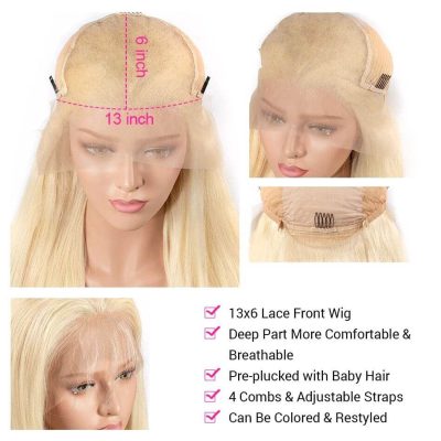 613 Blonde Straight Wig 100% Virgin Human Hair 180% Density Lace Front for Women - Image 3