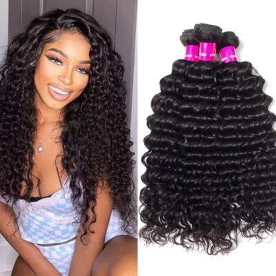 Evanhair Indian Deep Wave Hair 3 Bundles, Natural Black, 100% Human Hair, 10-30 Inch, Silky & Soft, Tangle-Free