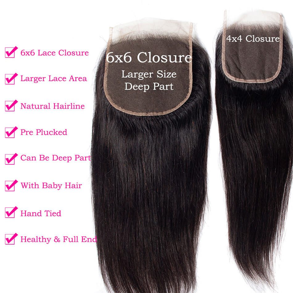 Evan Hair Straight Human Hair 3 Bundles with 6×6 Lace Closure Brazilian Swiss Lace Remy Hair Free Part for Sale - Image 6