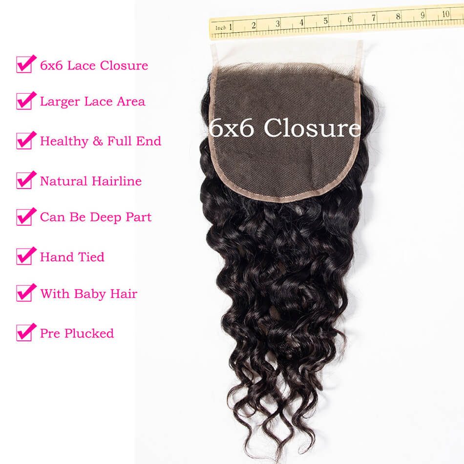 6×6 Lace Closure with Water Wave Hair 3 Bundles Evan Hair Swiss Brazilian Wet and Wavy Lace Human Hair Free Part - Image 6