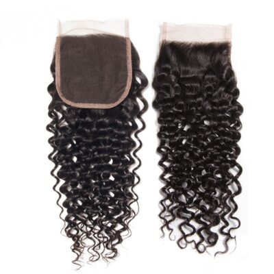 Brazilian Curly Virgin Hair With Transparent Lace Closure 3 Bundles 10A Evan Hair Curly Bundles Transparent Closure - Image 5
