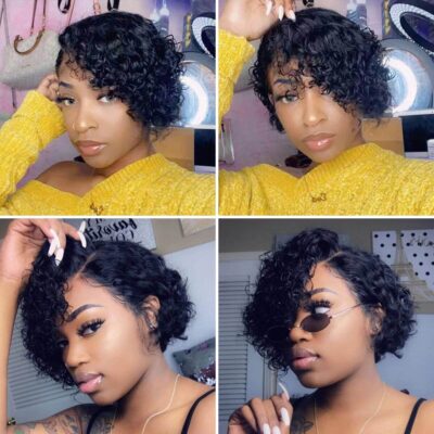 Short Water Wave Bob Wig 8 Inch Bouncy Curly 180% Density Lace Front for Women
