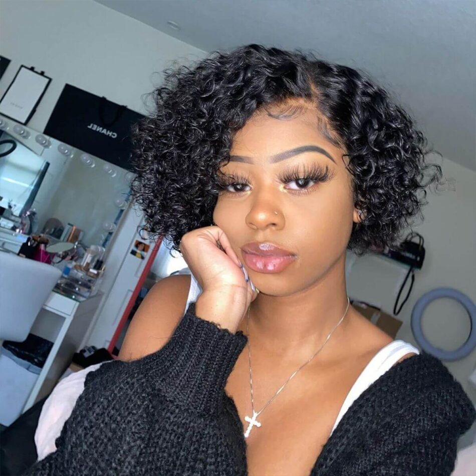 Short Water Wave Bob Wig 8 Inch Bouncy Curly 180% Density Lace Front for Women - Image 6