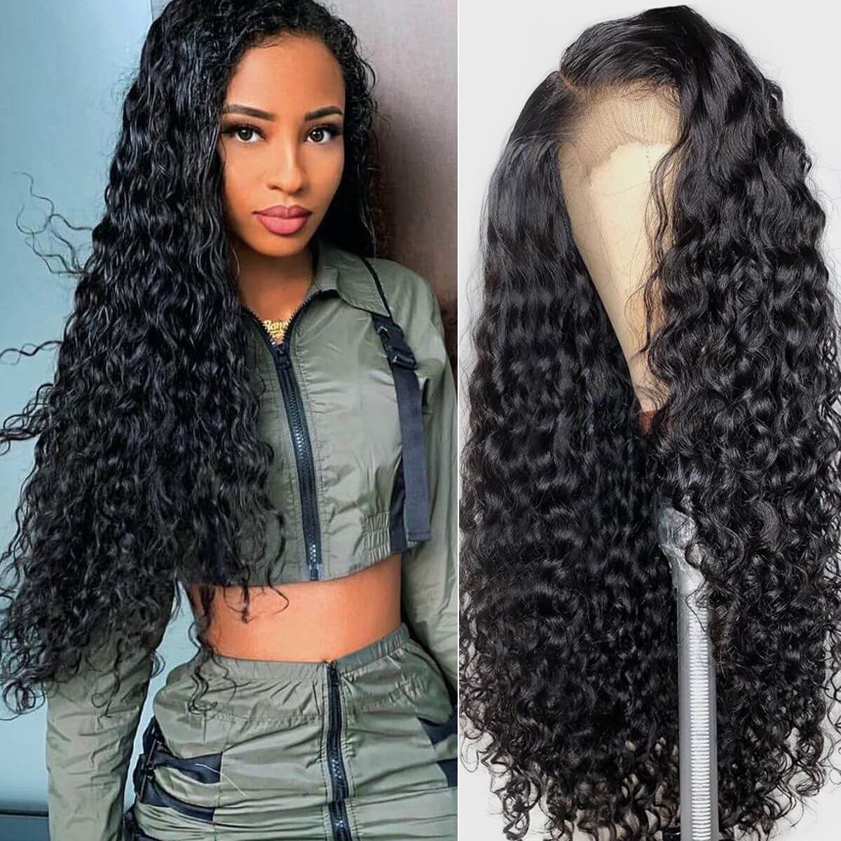 13×4 Transparent Lace Front Wigs Water Wave Human Hair Wigs Pre 
