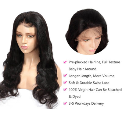 360 Body Wave Lace Frontal Wigs Virgin Brazilian Human Hair 180% Density Pre Plucked - Image 5