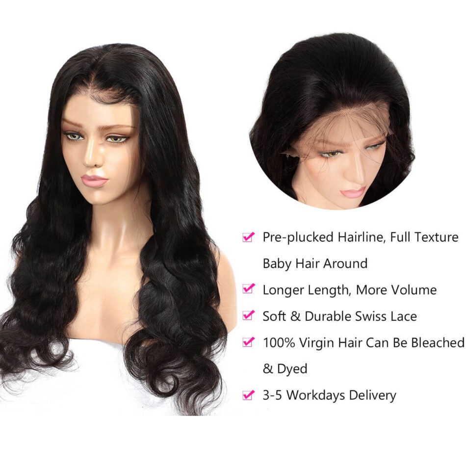 360 Body Wave Lace Frontal Wigs Virgin Brazilian Human Hair 180% Density Pre Plucked - Image 5