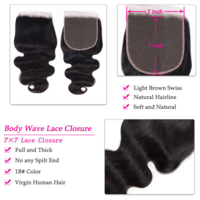 Deep Part 7×7 Body Closure With Brazilian Body Wave Bundles Swiss Lace Lagre Closure 100% Virgin Human Hair - Image 7