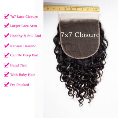 7×7 Water Water Closure With Brazilian Wet and Wavy Hair Deep Part Swiss Lace Lagre Closure 100% Virgin Human Hair - Image 5