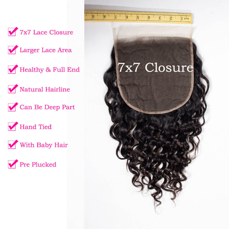 7×7 Water Water Closure With Brazilian Wet and Wavy Hair Deep Part Swiss Lace Lagre Closure 100% Virgin Human Hair - Image 5