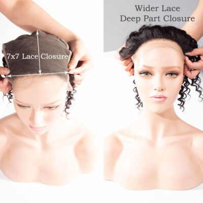 Deep Wave Hair with 7×7 Lace Closure Deep Part Swiss Lace Lagre Closure 100% Virgin Human Hair - Image 6