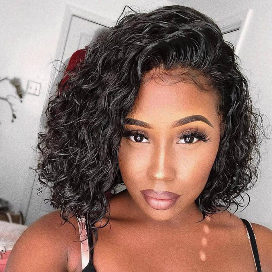 Short Bob Water Wave Wig 180% Density Lace Front Wig for Women - Evan Hair