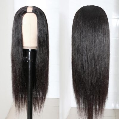 U Part Straight Wig Human Hair Glueless Machine Made 180% Density Natural Look - Image 5