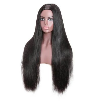 U Part Straight Wig Human Hair Glueless Machine Made 180% Density Natural Look - Image 3